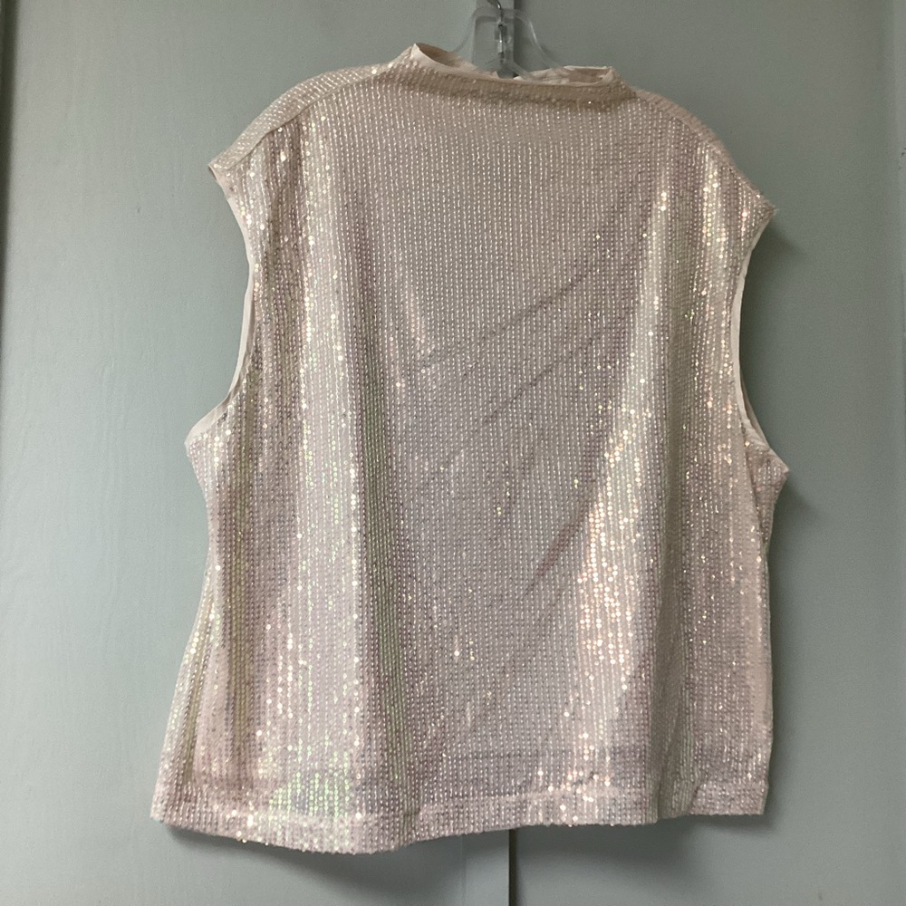 Nw York Company Sequin Sleeveless Top - Cream Size XXL